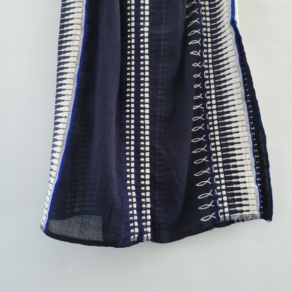 Lemlem Dark Navy Blue White Midi Skirt Size Medium Ethiopian Sustainable Artisan - Picture 3 of 13